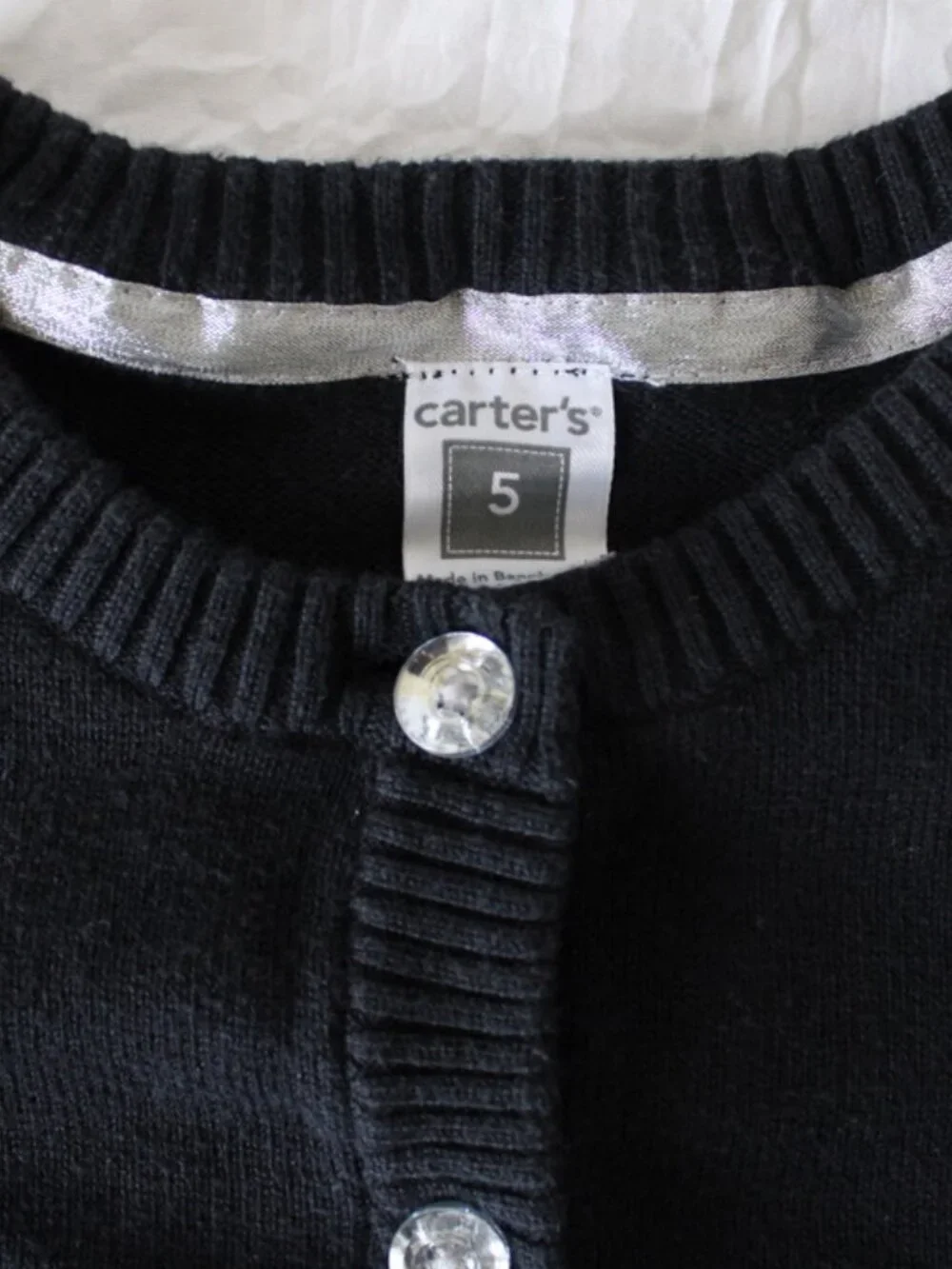 Carter's Girls Black Knit Cardigan Sweater with Crystal buttons in 5t